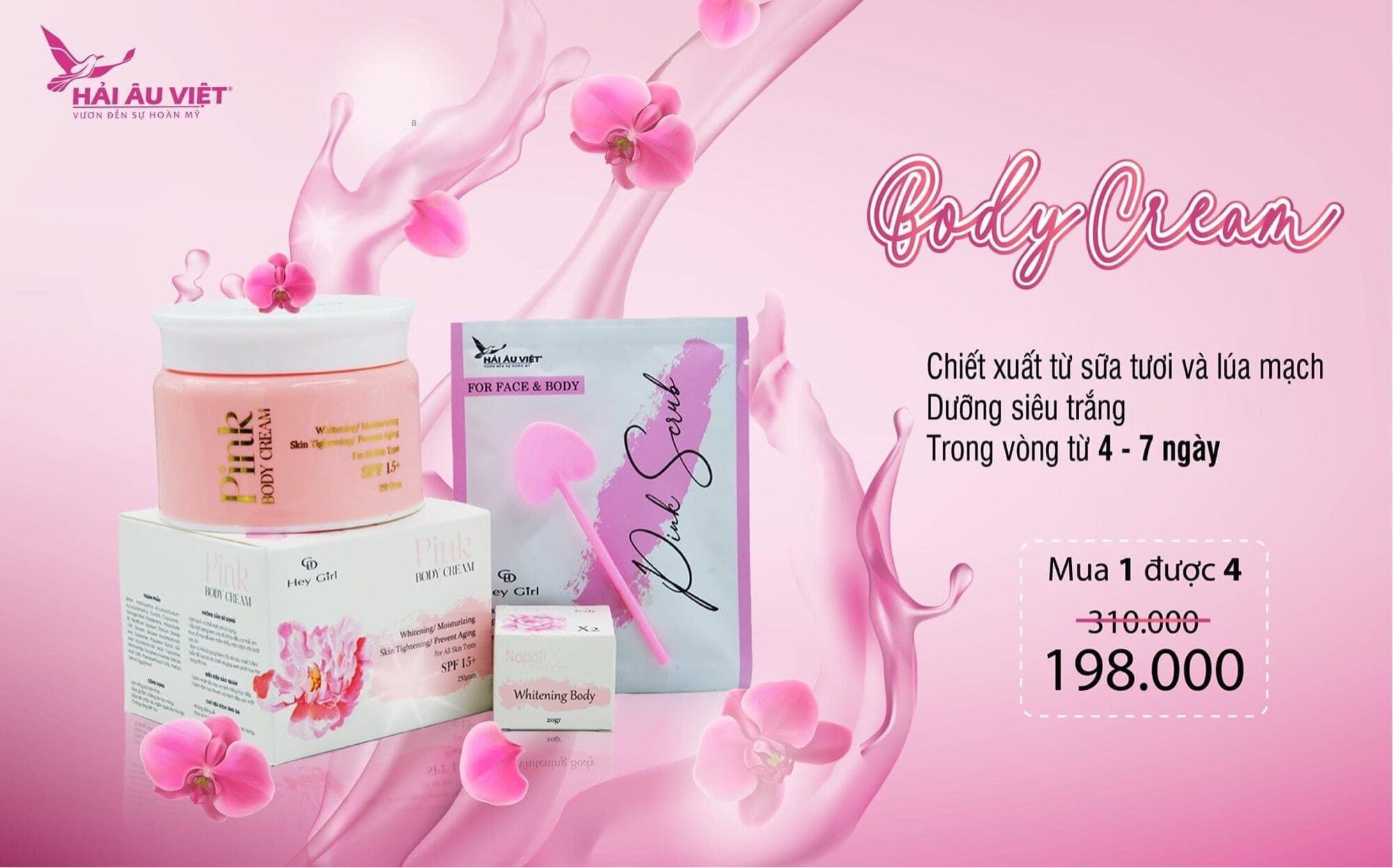 Kem Trắng Da Body Pink-Trắng cho da đen lì