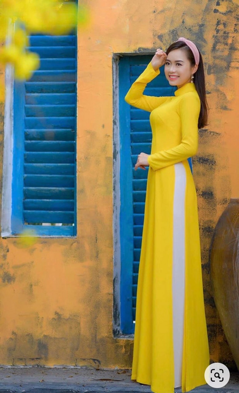 Áo dài chiffon 4 tà màu vàng cúc