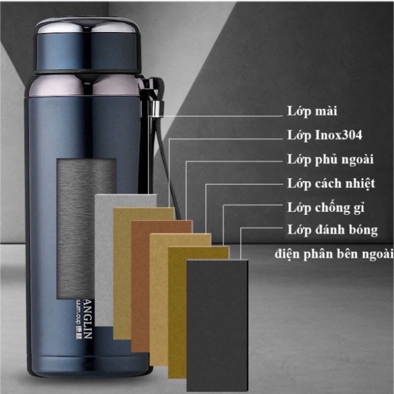 Bình giữ nhiệt 1500ML cao cấp lắp Kim Cương nóng lạnh lõi thép inox 304 bảo hành 3 tháng