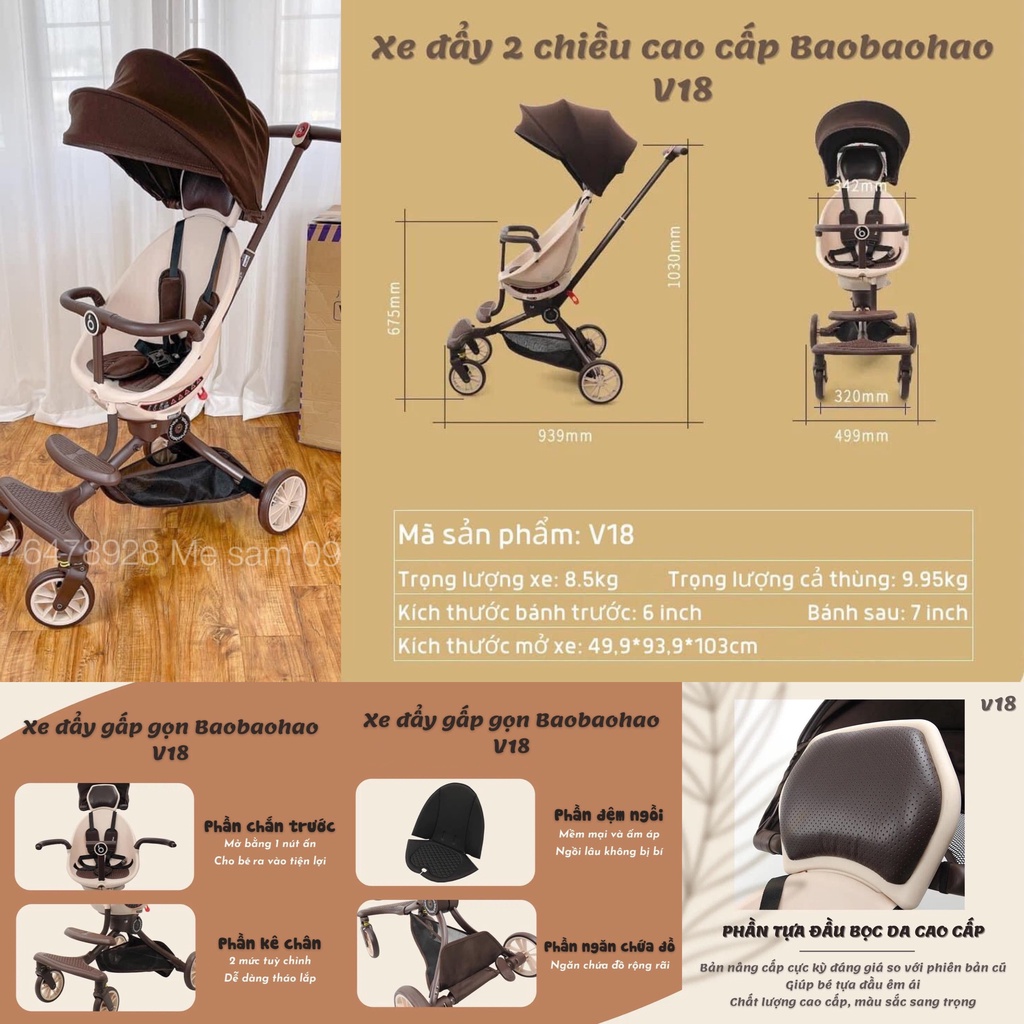 Xe Đẩy 2 Chiều Cao Cấp Baobaohao V18