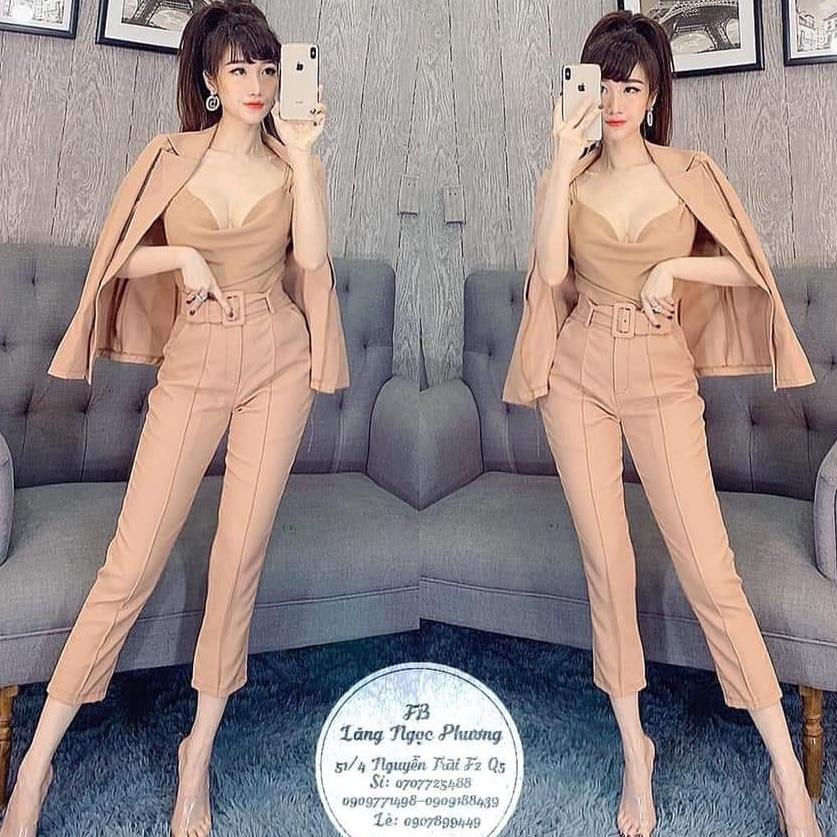 sét áo khoác vest kèm áo phi cổ đỗ quần tây