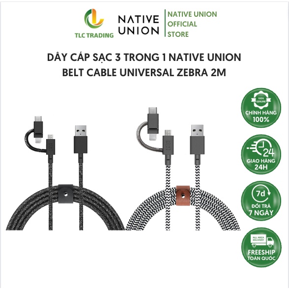 Dây Cáp Sạc 3 in 1 Native Union BELT CABLE UNIVERSAL ZEBRA 2m