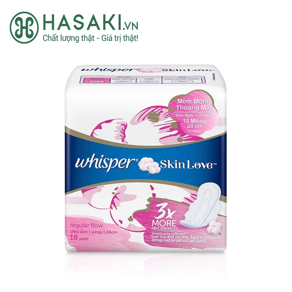 Băng vệ sinh whisper siêu mỏng cánh ban ngày 24cm