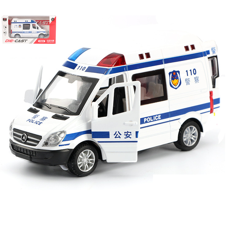 Đồ chơi trẻ em mô hình xe ô tô cảnh sát bằng sắt có âm thanh và đèn mở phát nhạc