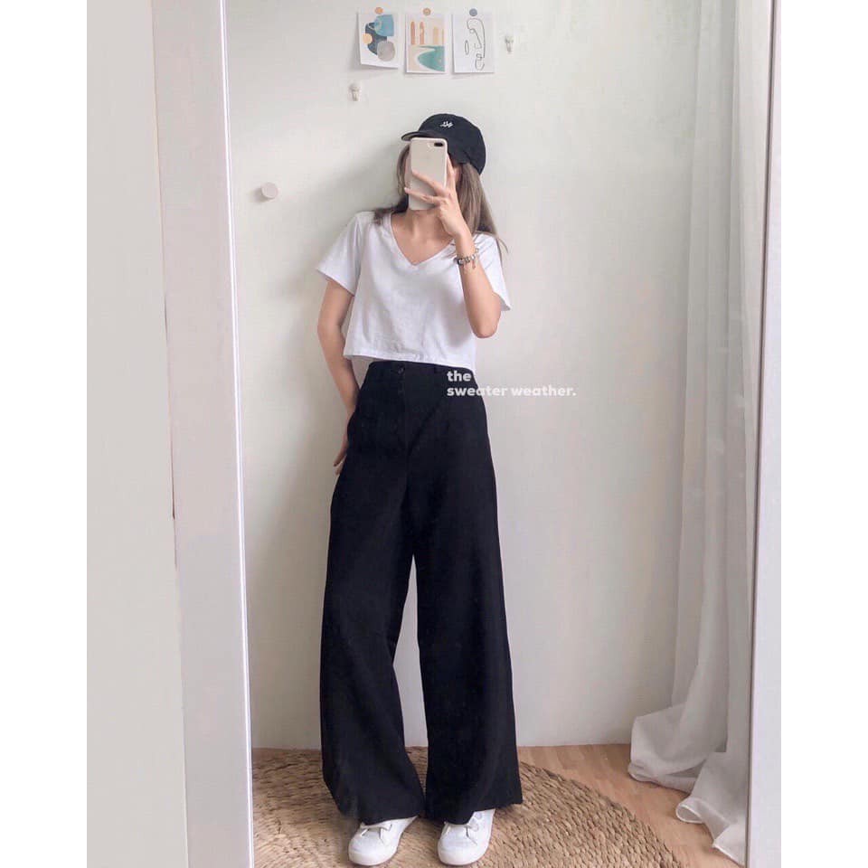 Áo crotop cộc tay FROM RỘNG, CỔ TIM dễ phối đồ