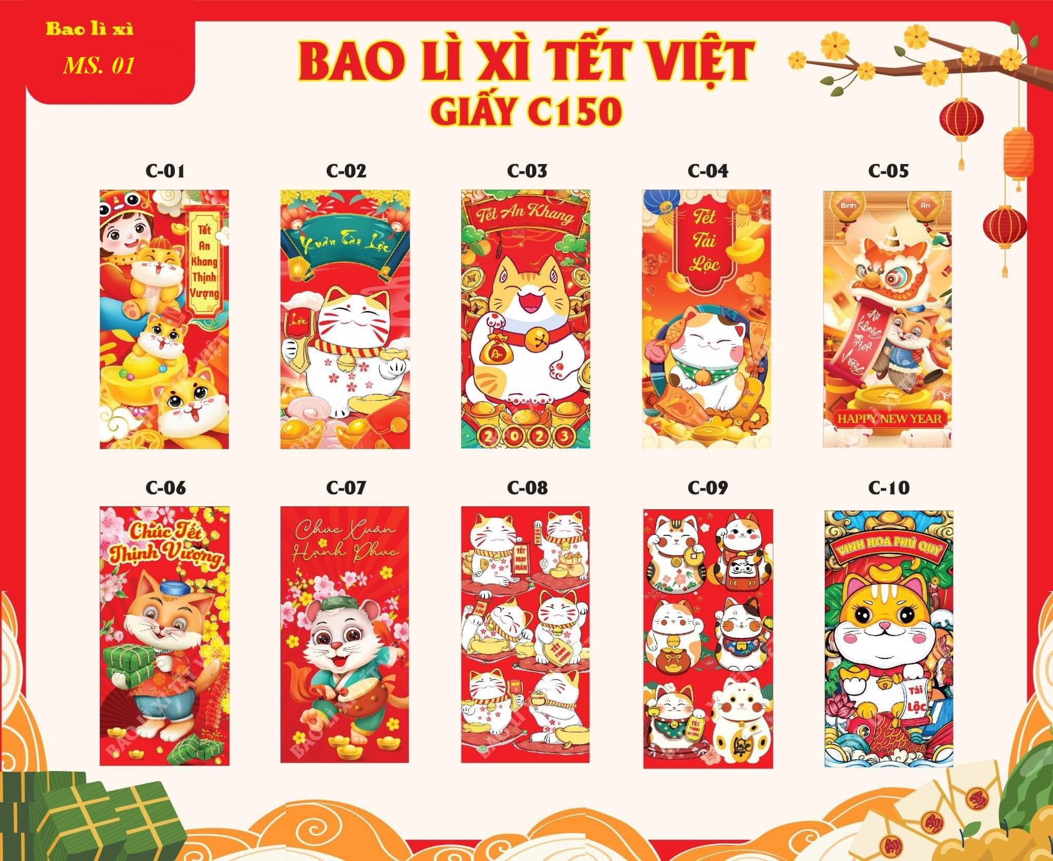 10 bao lixi lì xì tết quý mão- mèo phát tài 2023