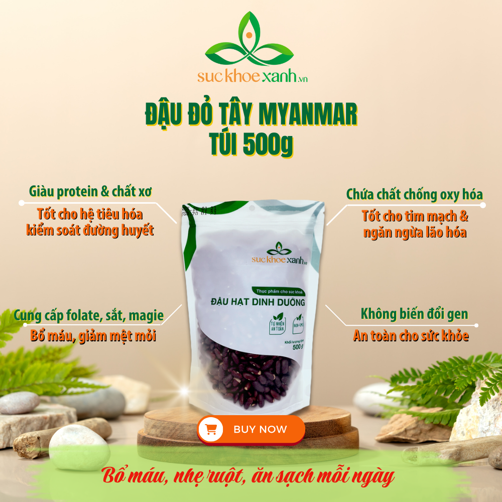 Đậu Đỏ Tây Myanmar 500g Sức Khỏe Xanh - Hạt to mẩy - Thuần tự nhiên - Giàu đạm, chất xơ - Món chay, ăn kiêng