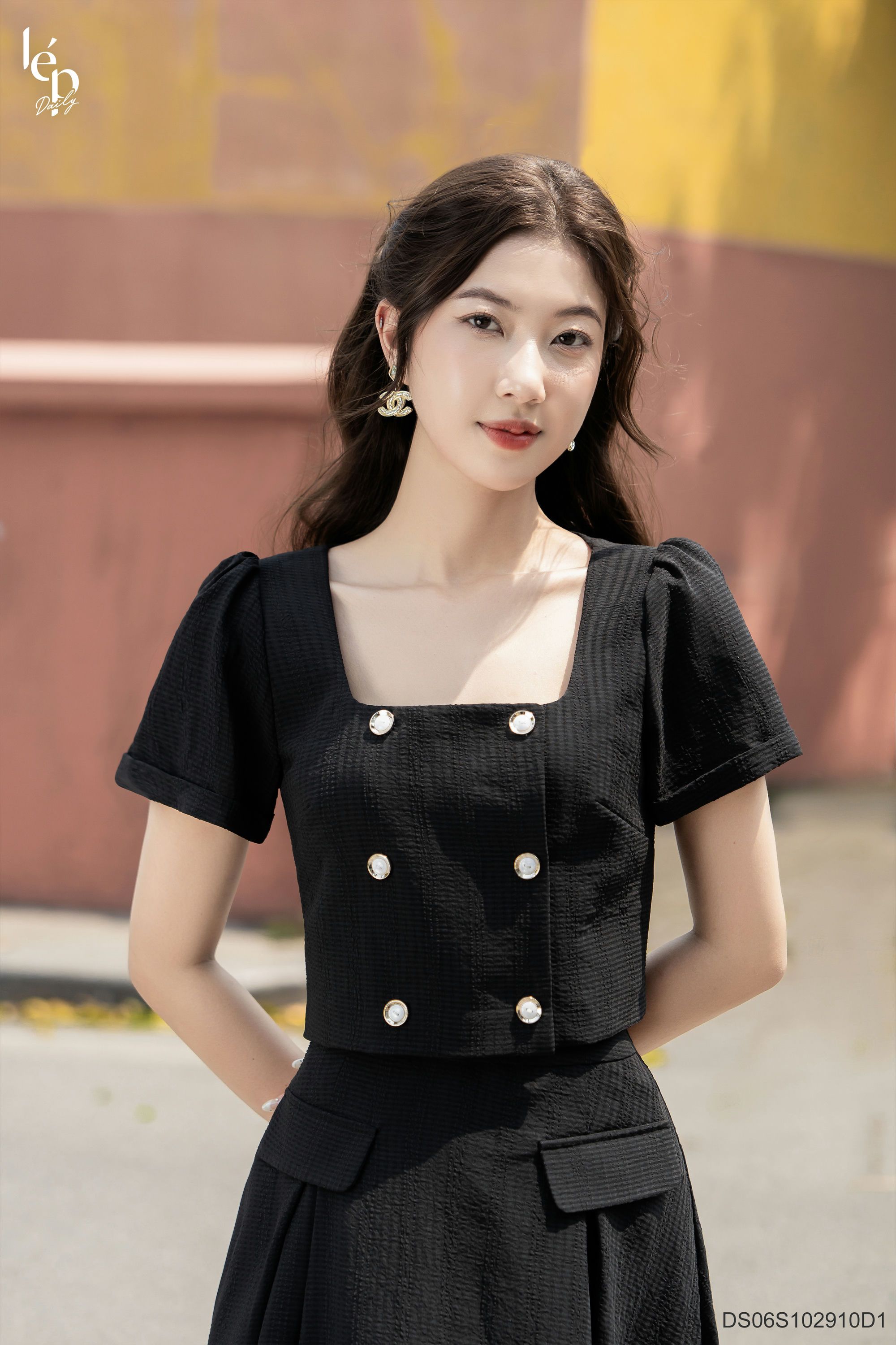 Set áo croptop đen chân váy DS06S102910D1 Lep'