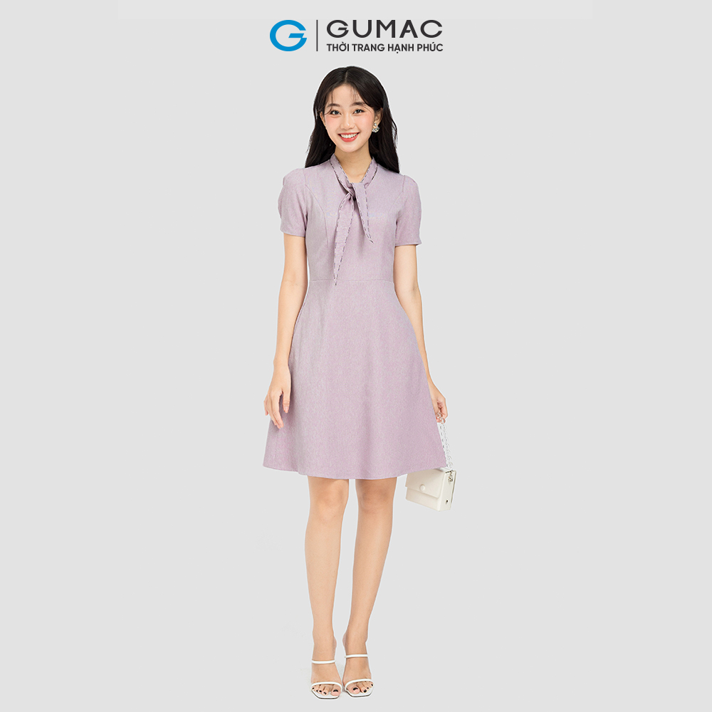 Đầm form A GUMAC, đầm phối chỉ thắt nơ DC08038
