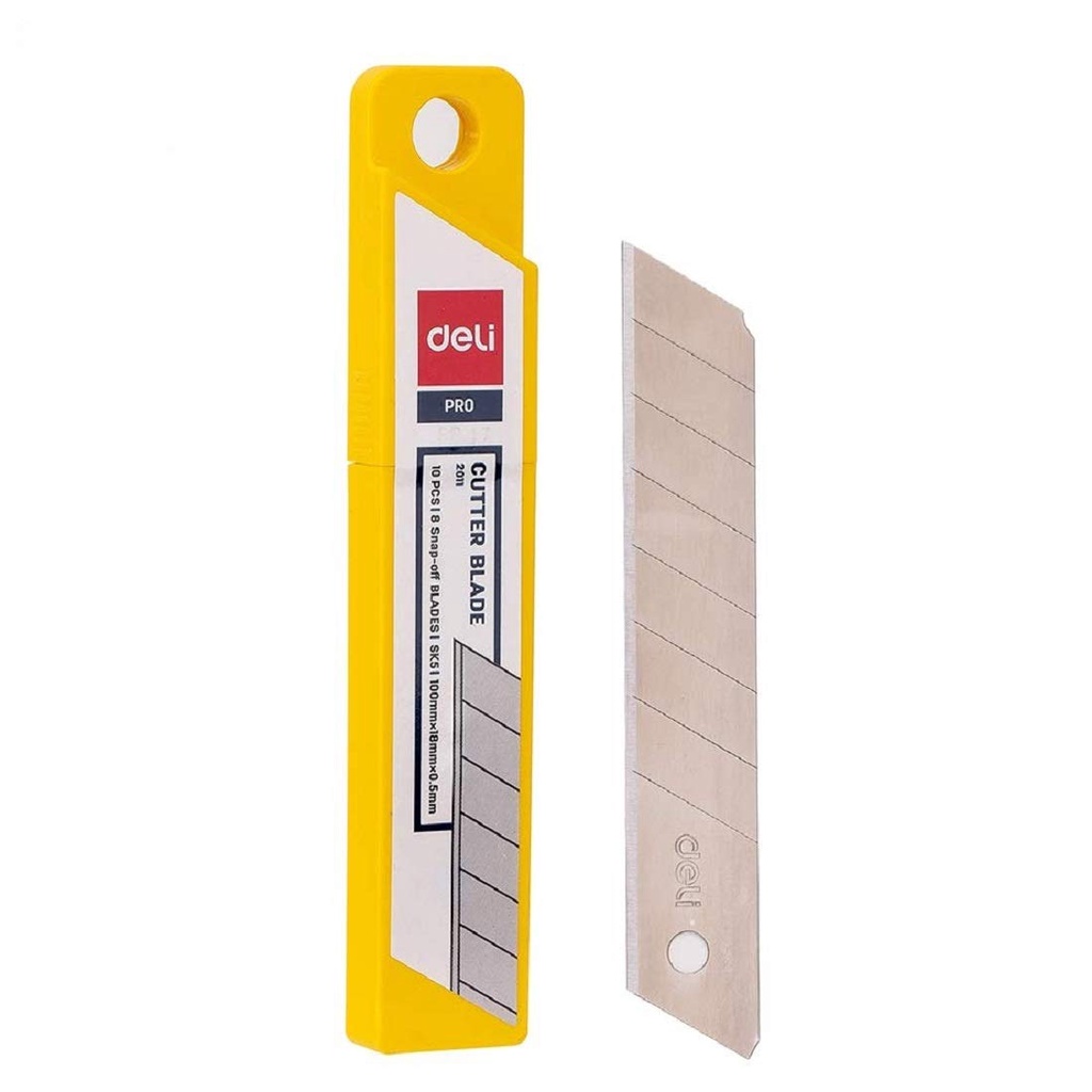 Lưỡi dao rọc giấy deli, cỡ lớn, loại 8 lưỡi bạc - 10 chiếc lưỡi/hộp - e2011
