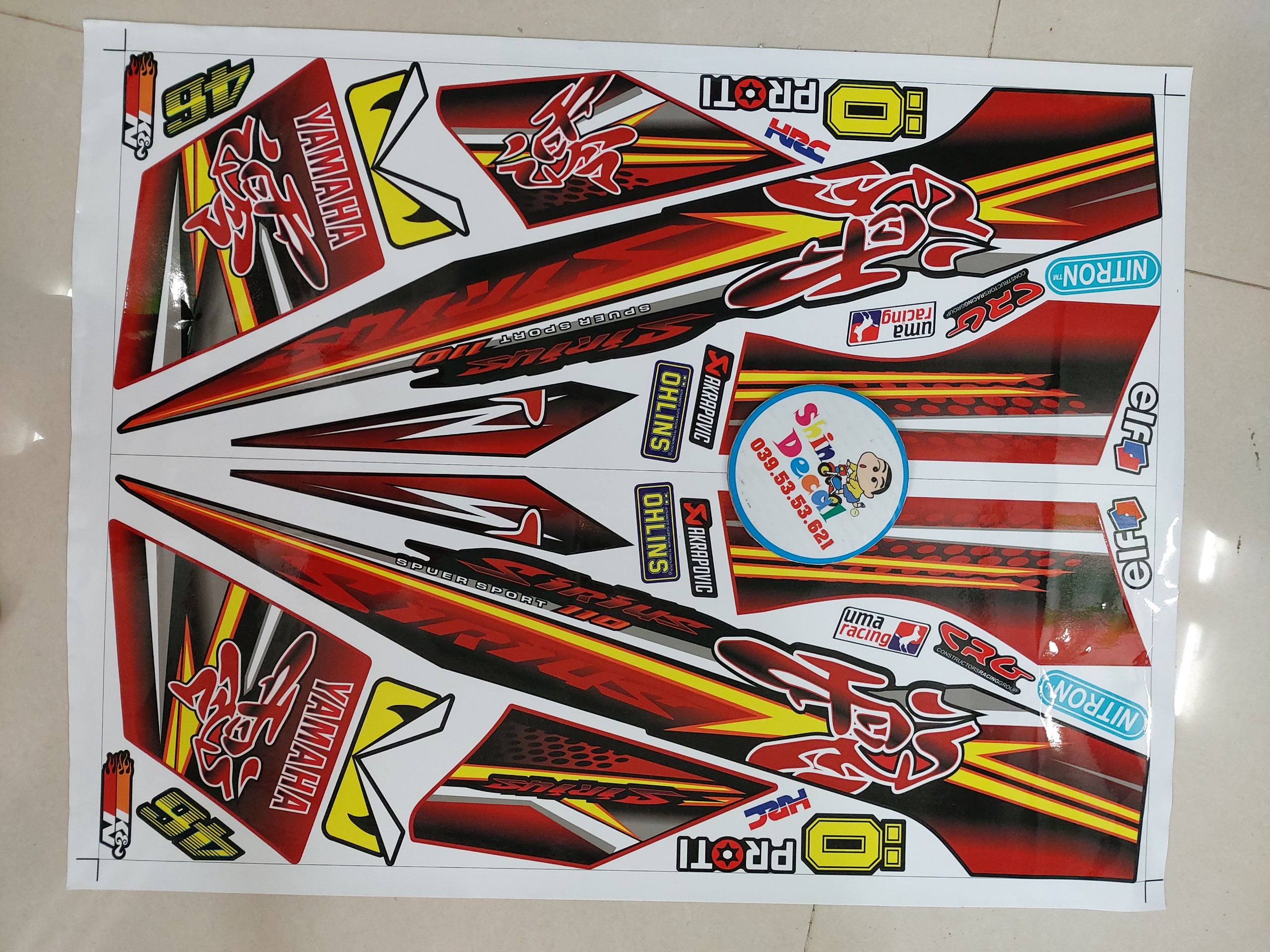 Tem xe sirius xăng cơ chữ tàu đỏ đen