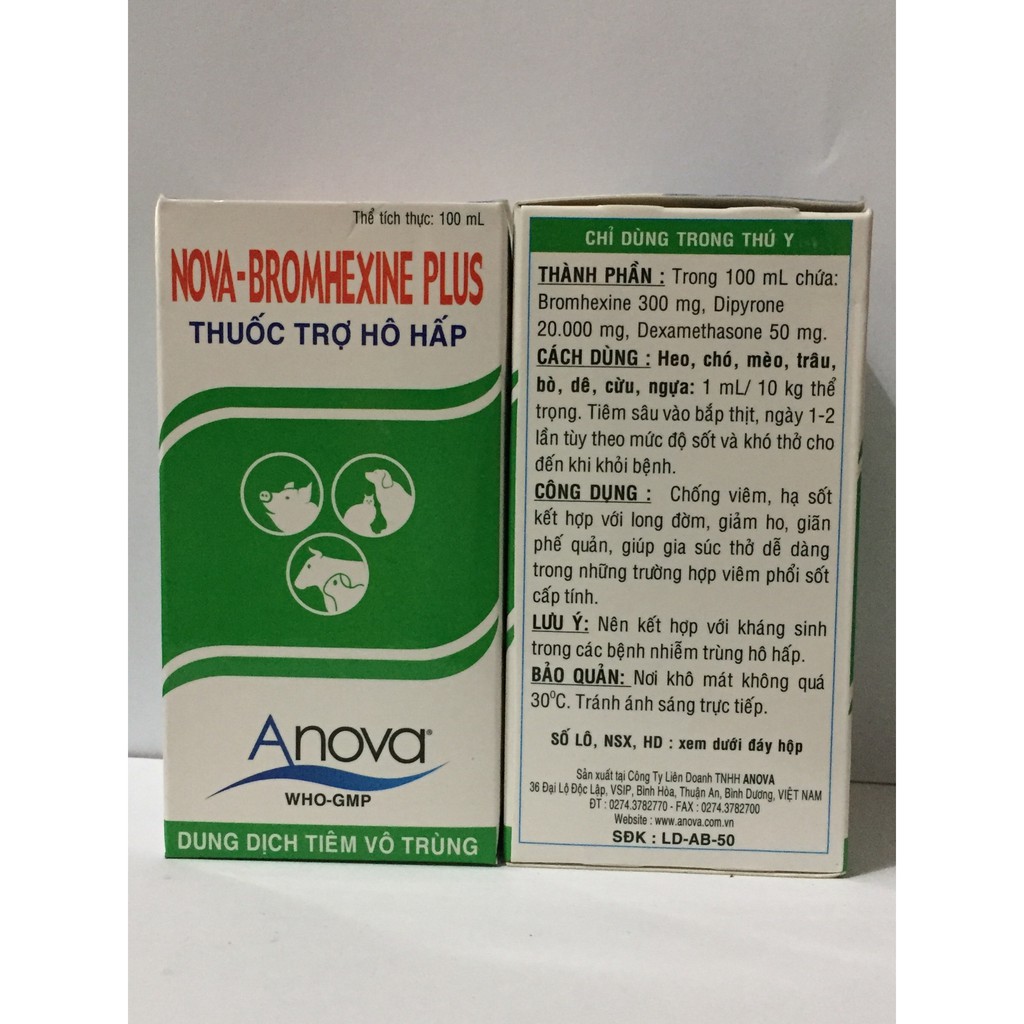 DUNG DỊCH TIÊM TRỢ HÔ HẤP CHO THÚ CƯNG NOVA-BROMHEXINE PLUS 100ML