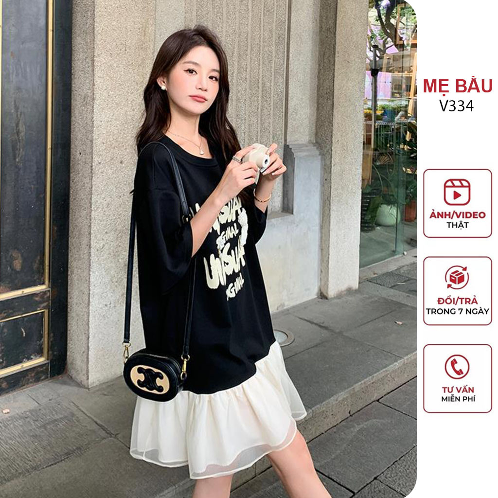 Đầm váy bầu babydoll dáng suông đuôi cá chất mềm mát - đầm bầu công sở đẹp mặc trước và sau sinh bigsize