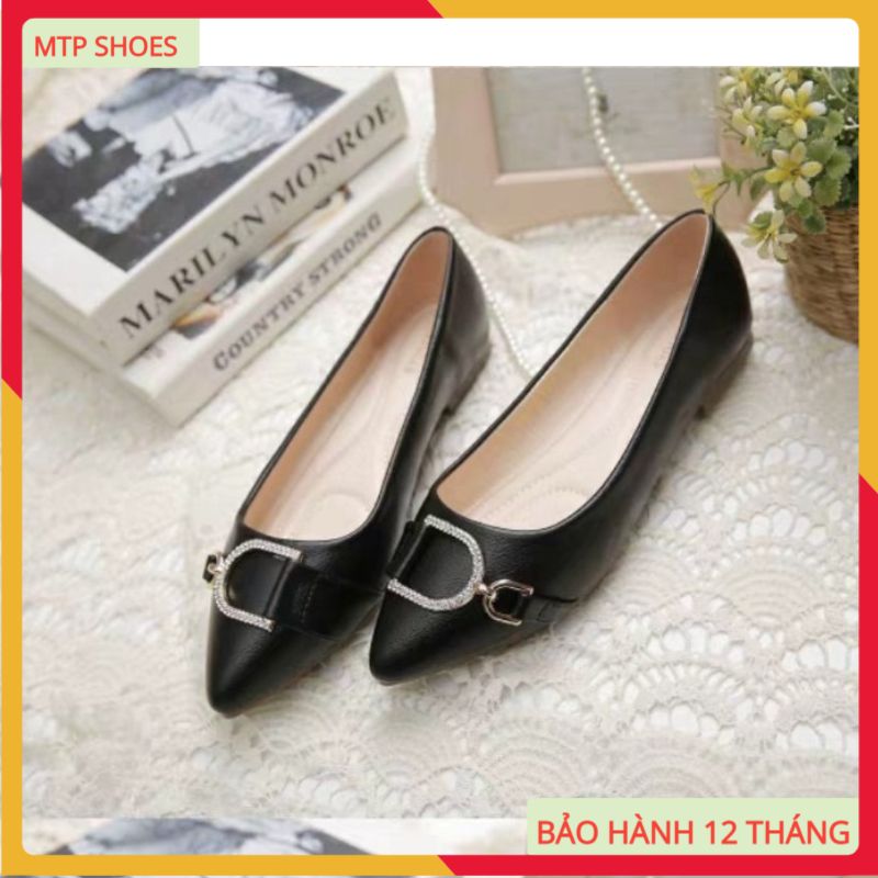 Giày bệt nữ - hài nữ búp bê đính nơ D da mềm