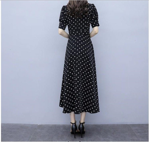 [Sale TẾT 3 Ngày] Đầm nữ maxi họa tiết đen chấm bi, tay lỡ