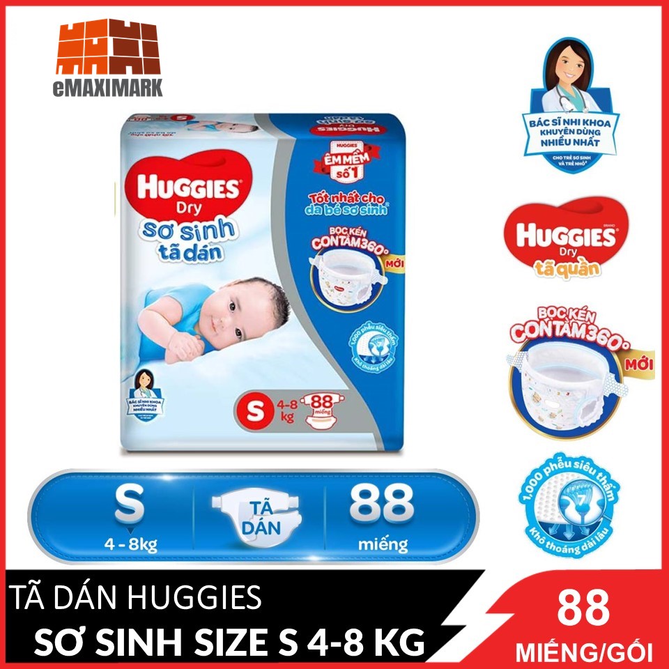 [HCM]Tã dán sơ sinh Huggies S88 mới 88 miếng (4-8kg)