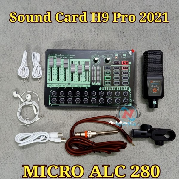 Combo thu âm live stream Soundcard H9 Pro 2021 bluetooth và micro AQTA ALC 280 hàng chính hãng - tặng tai phone
