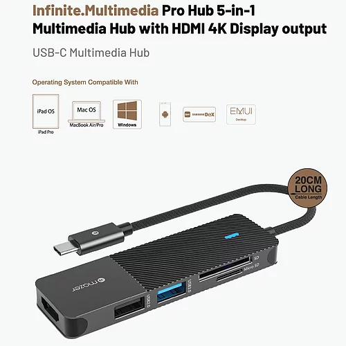 Cổng Chuyển Đổi Mazer Infinite Multimedia Pro Series Hub 5-in-1 USB-C