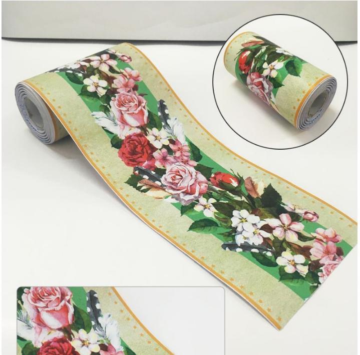 Cuộn 10 Mét Len Dán Viền Tường - Khổ 10cm Dán Chân Tường ĐƯỜNG HOA KẺ XANH LÁ AVV18