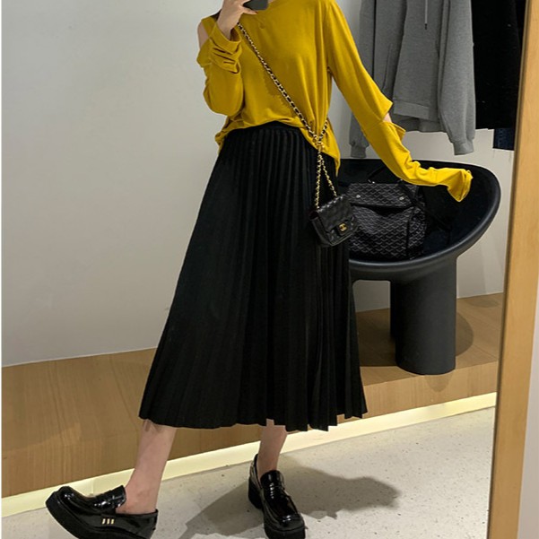 Chân váy maxi xếp ly lưng thun - V658