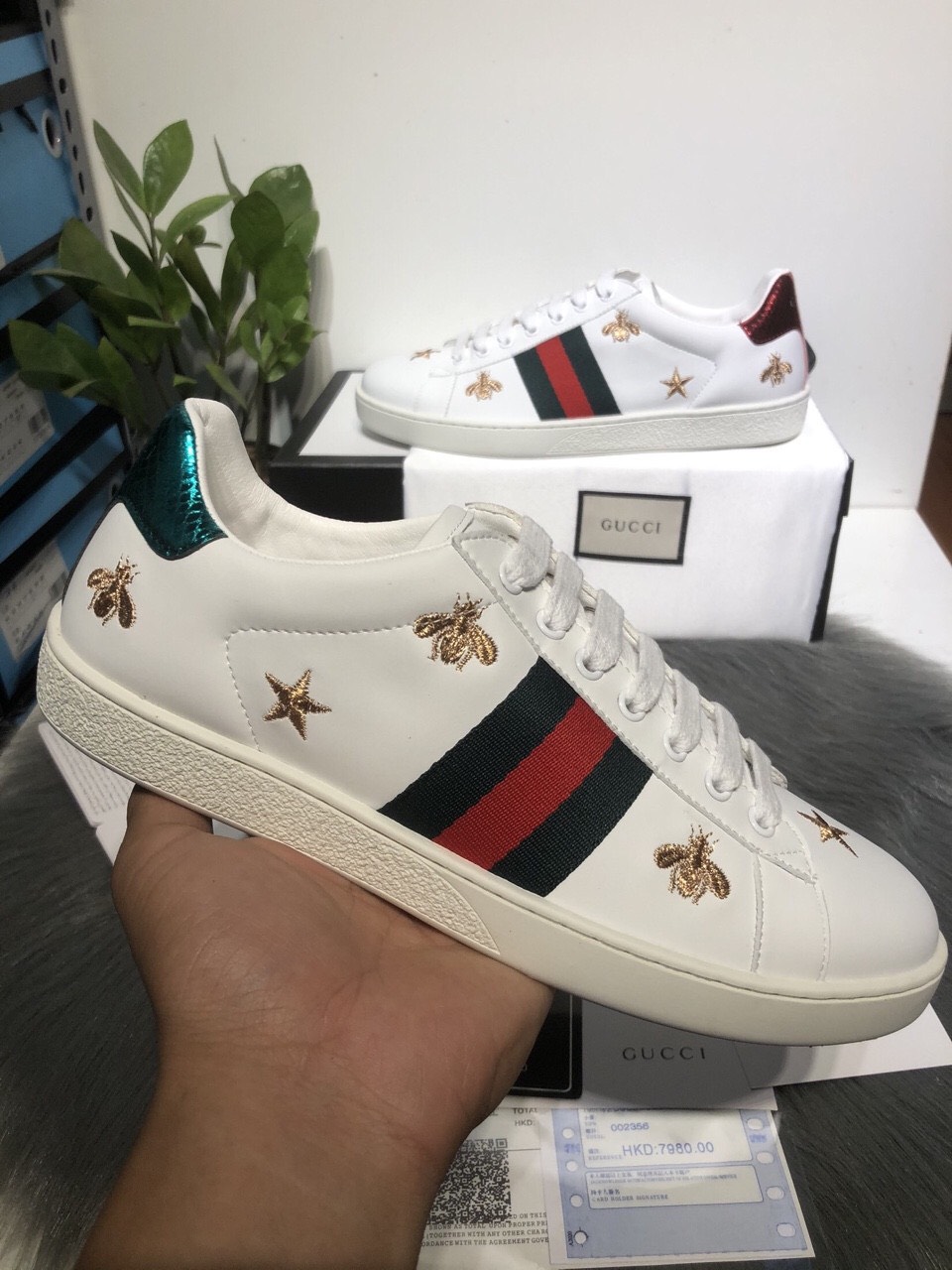 Giày Gucci Ace Sneaker With Bees & Stars White - Bản  + Tặng Thêm 1 bộ  dây + [Full Box, Full Bill + Full Phụ Kiện] 