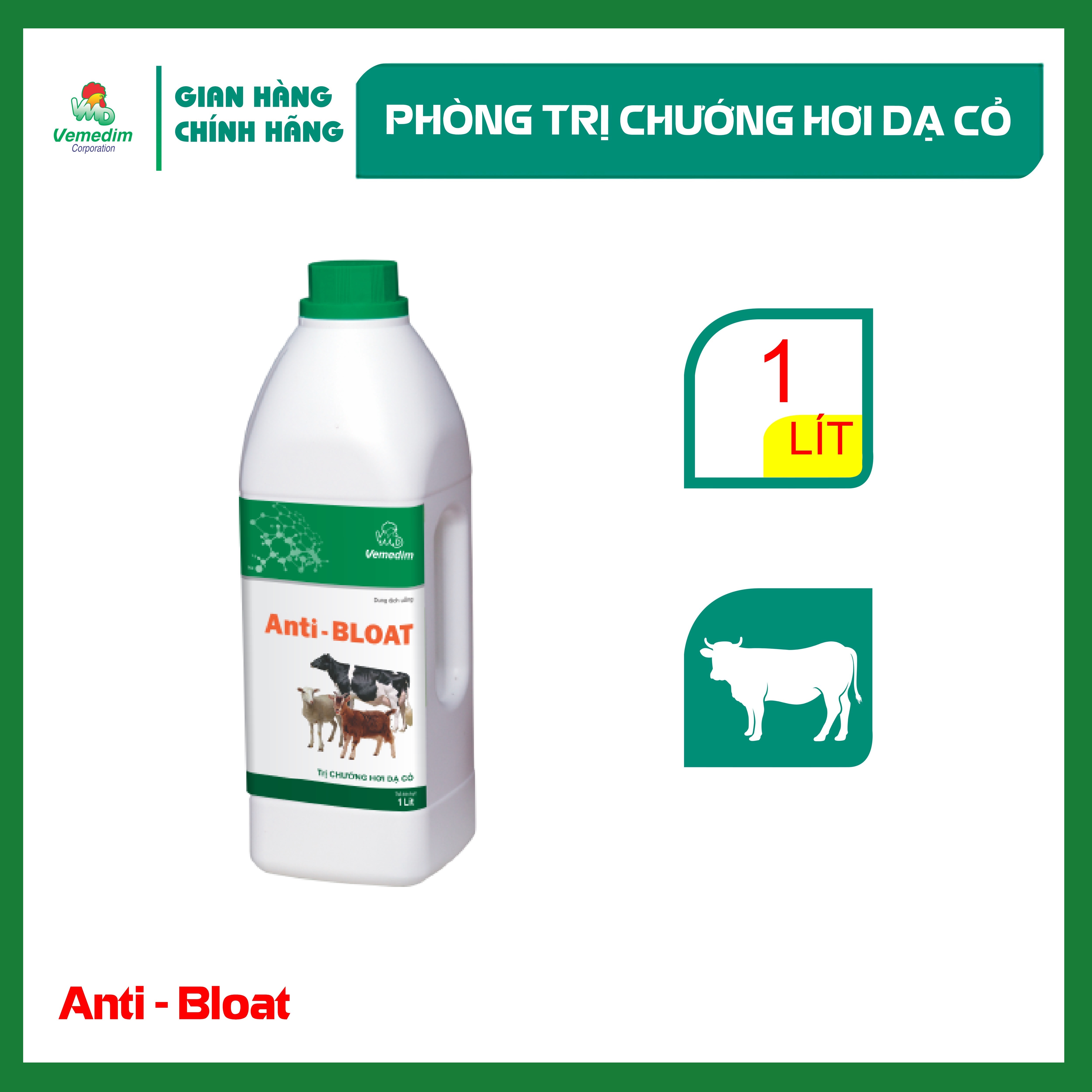 "Hoàn tiền đến 10%" Vemedim Anti-Bloat dùng để uống chống chướng hơi, bón cho gia súc, chai 1lit