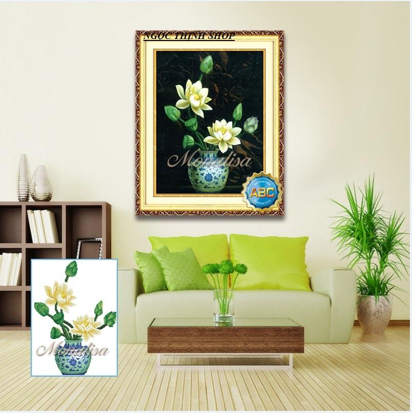 Tranh đính đá Bình hoa sen Y8202 50x60cm - y8202