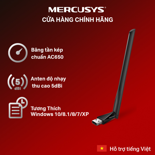 Bảng giá Bộ Chuyển Đổi USB Wifi Mercusys MU6H Băng Tần Kép Độ Lợi Cao AC 650Mbps Phong Vũ