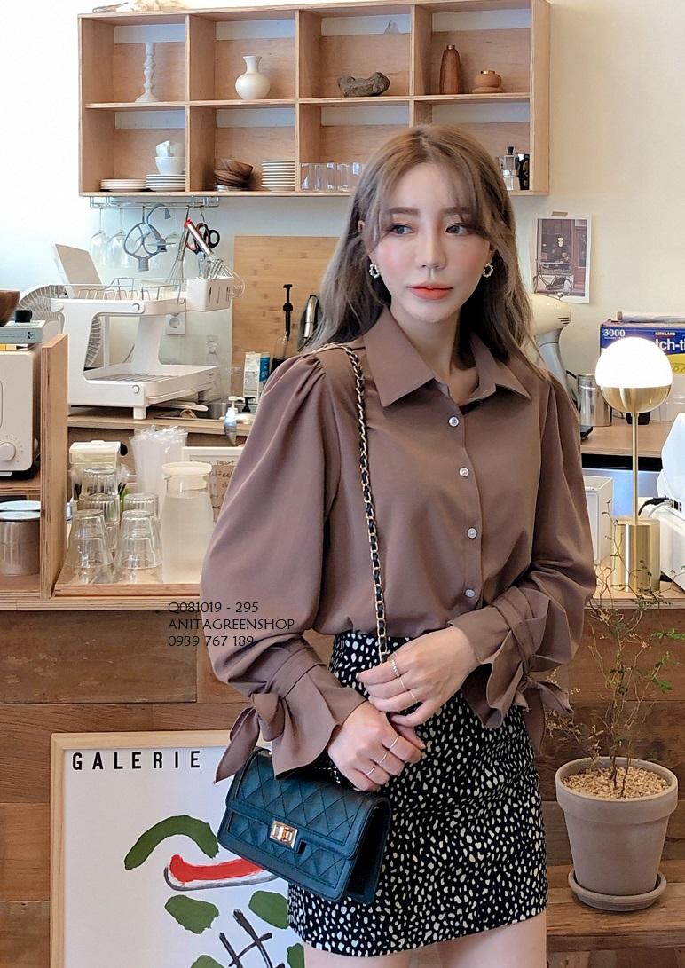 Q081019 áo sơ mi dài tay thắt nơ