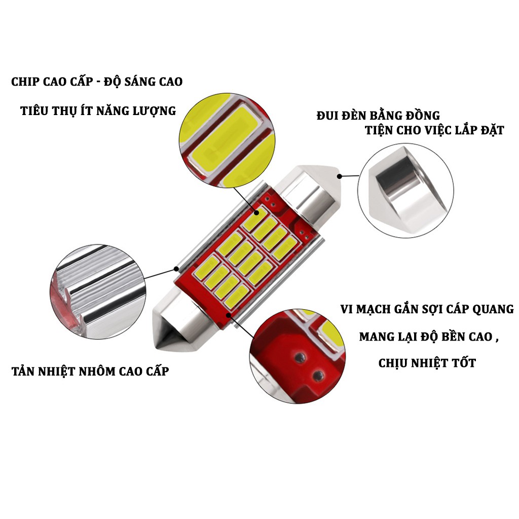 Bóng đèn led trần xe hơi 4014 (31mm,36mm,39mm,42mm) trắng