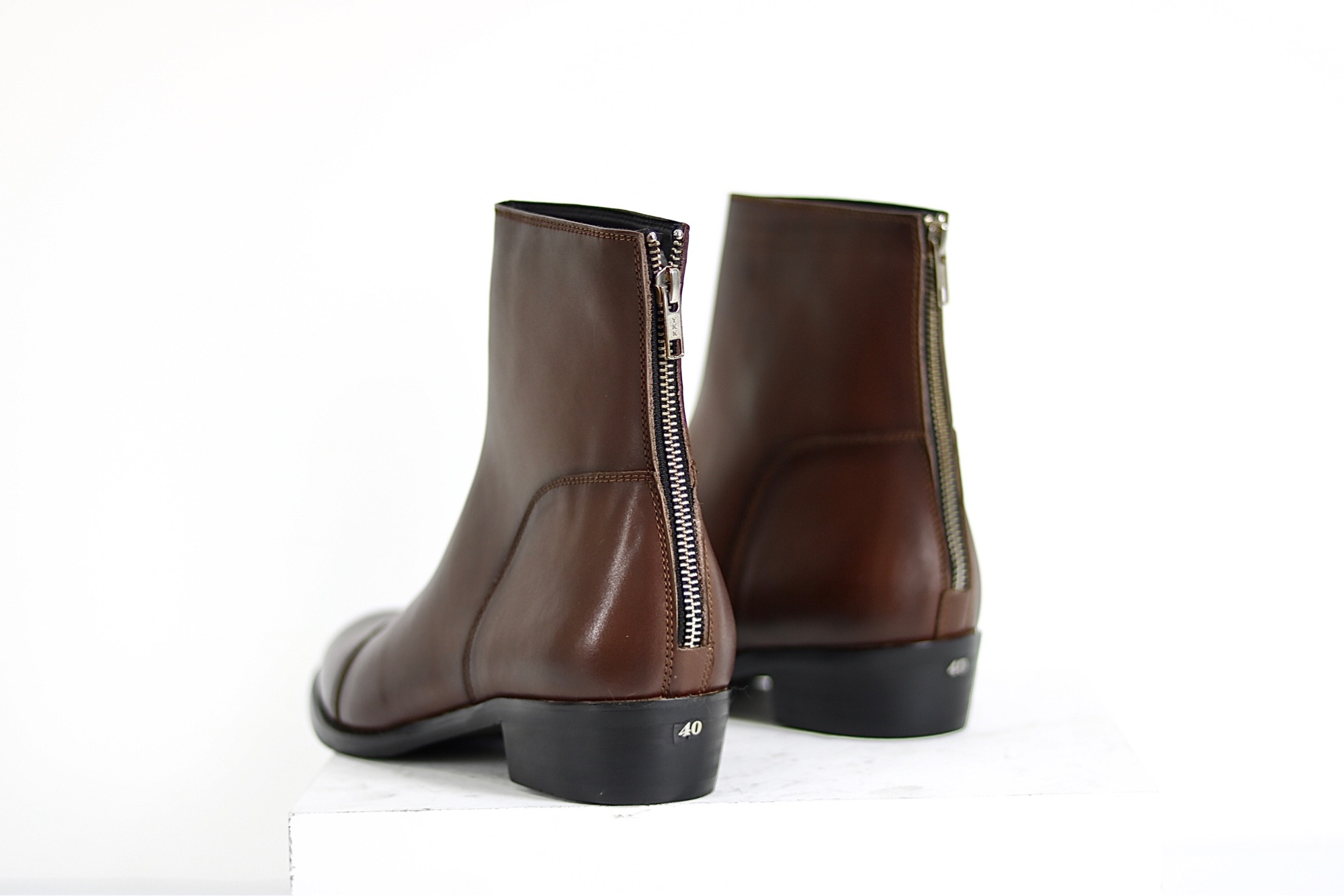 Giày nam Back Zip Boot Red Brown High Heel