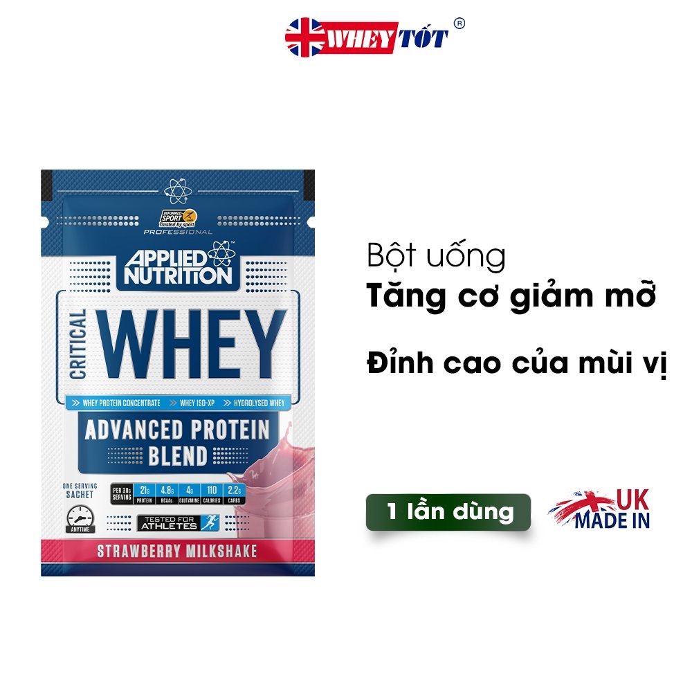 ✇  SỮA TĂNG CƠ APPLIED NUTRITION CRITICAL WHEY APPLIED NUTRITION SAMPLE 1 LẦN DÙNG