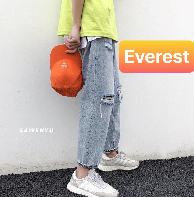 QUẦN BAGGY JEAN NAM CHẤT BÒ ỐNG RỘNG DÀI HÀN QUỐC SEOUL RÁCH GỐI THÊU HOT TREND DB-46 - EVEREST FASHION