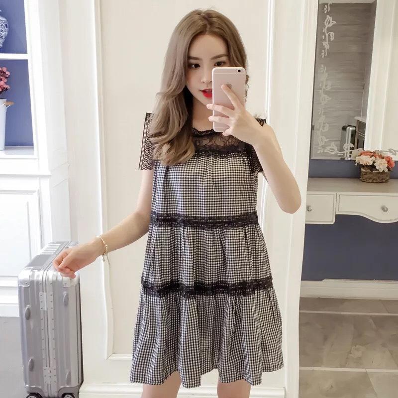 ĐẦM BẦU CARO PHỐI REN 3 TẦNG