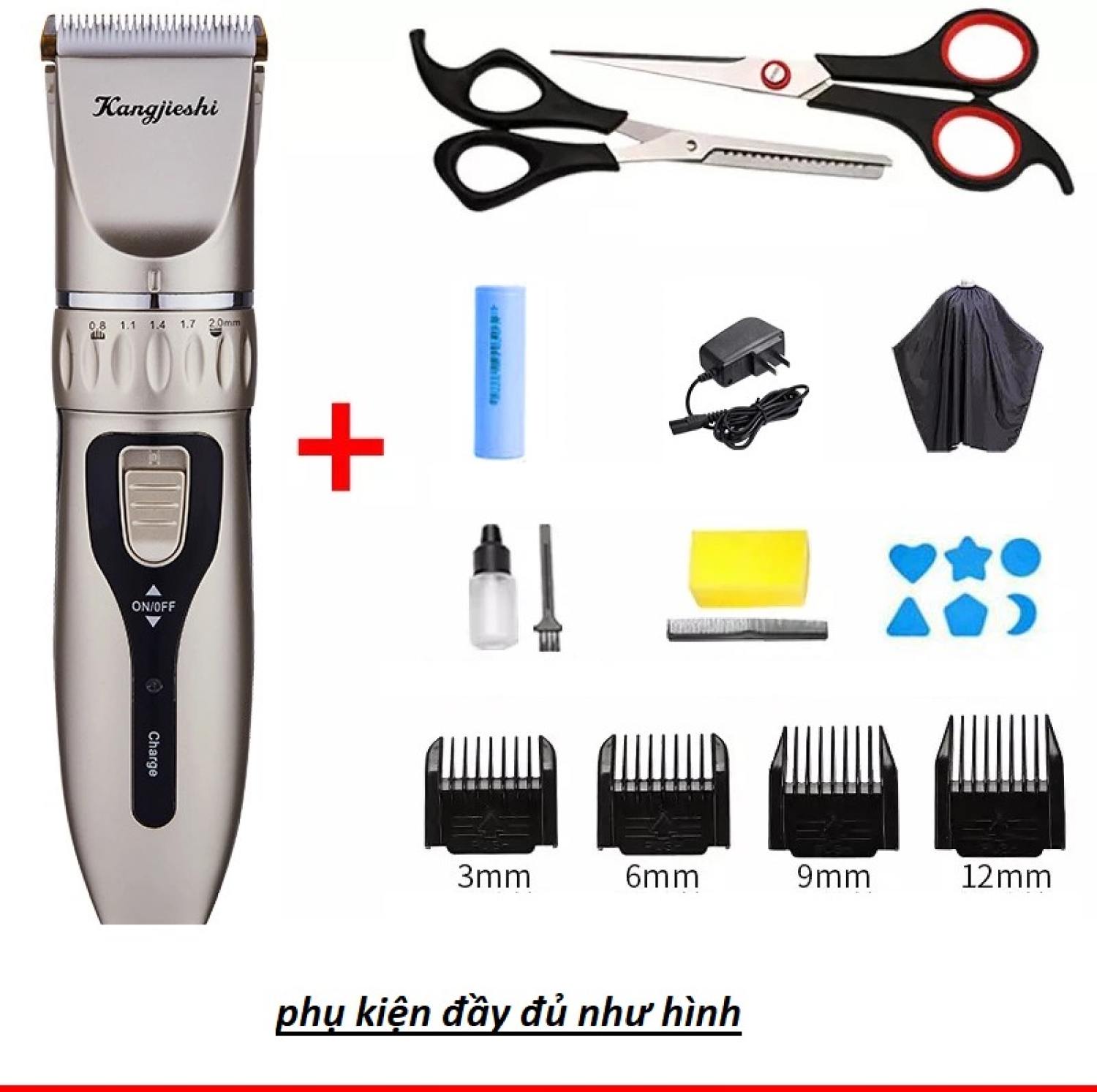 Tông đơ cắt tóc gia đình KJ Q7 tông đơ cắt tóc chuyên nghiệp cho salon+ tặng bộ kéo cắt tỉa + tặng phụ kiện đầy đủ như hình