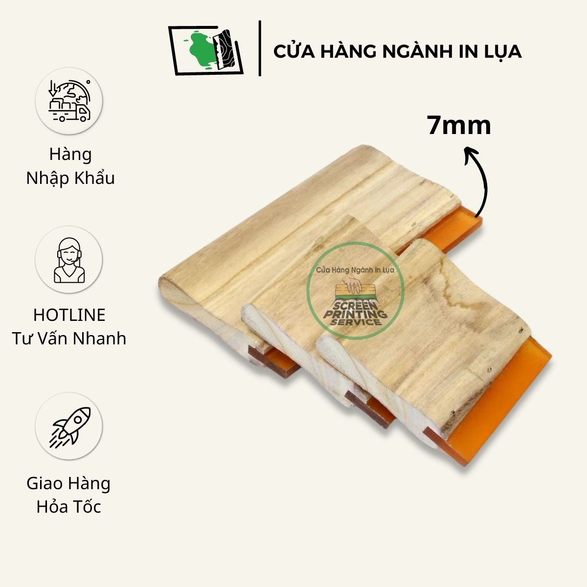 Dao gạt mực in lụa dày 7mm, độ cứng 70 độ (Mềm)