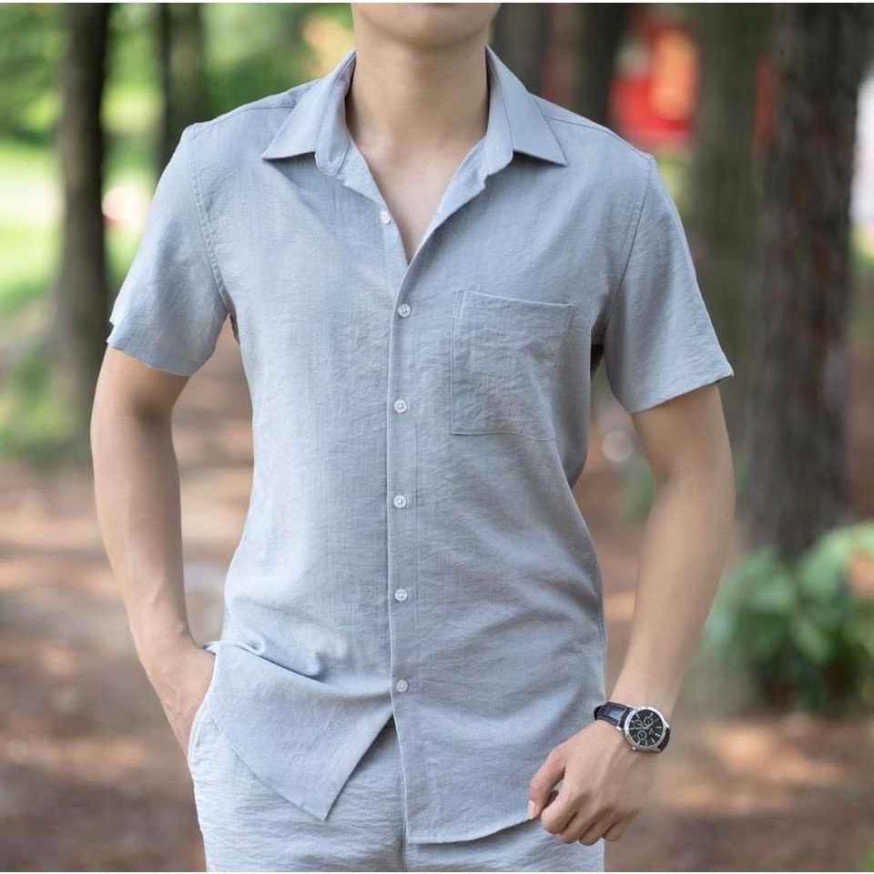 Áo đũi nam cộc tay cổ bẻ full cúc