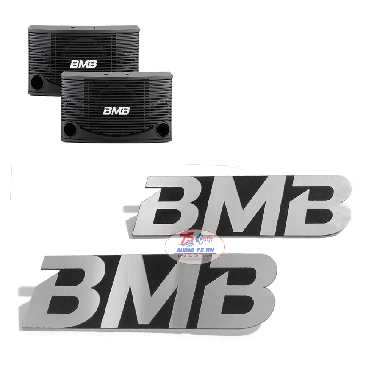 02 cái tem dán thùng loa BMB, màu bạc