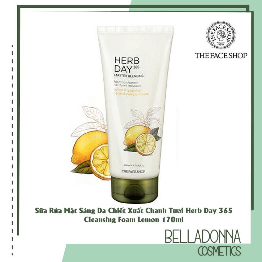 Sữa rửa mặt làm sáng da chiết xuất chanh tươi the face shop herb day 365 master blending foaming cleanser lemon 170ml