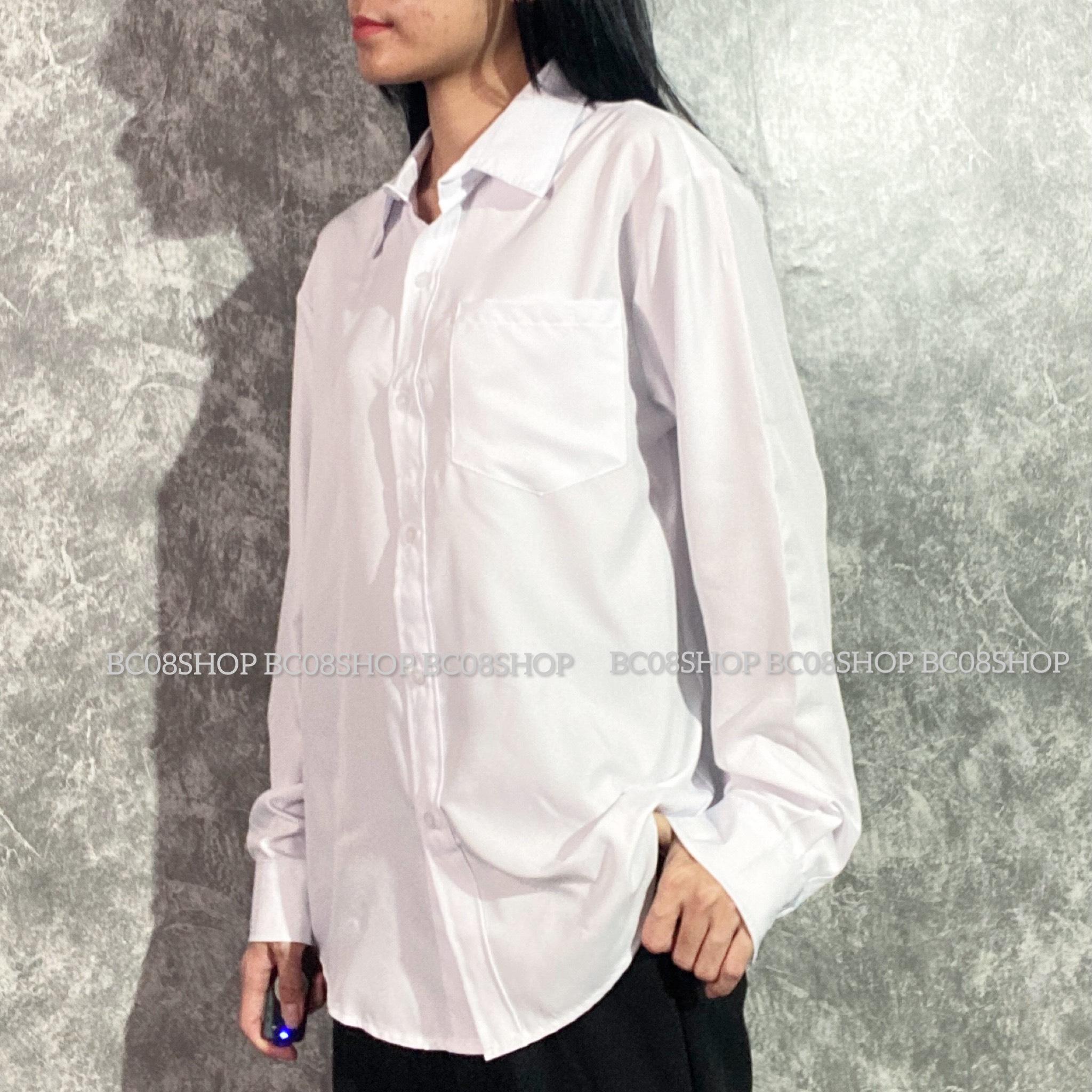 [HCM]Áo Sơ Mi Trắng Tay Dài Túi Basic Phong Cách Unisex BC047