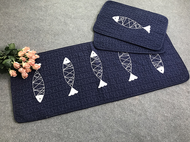 Thảm set 3 - Cá 7 con - Viền xanh đen