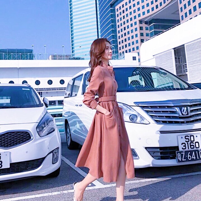 Đầm hồng ruốc kèm belt
