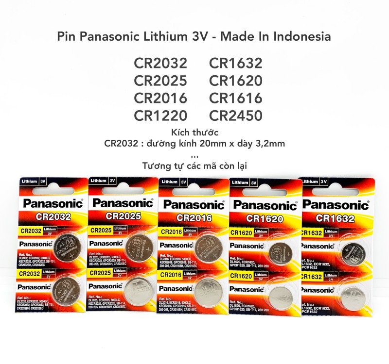 2 Viên Pin Panasonic Lithium CR2032 , CR2025 , CR2016 , CR1632 , CR1620 , CR1616 , CR1220 , CR2450 3V - Hàng Chính Hãng