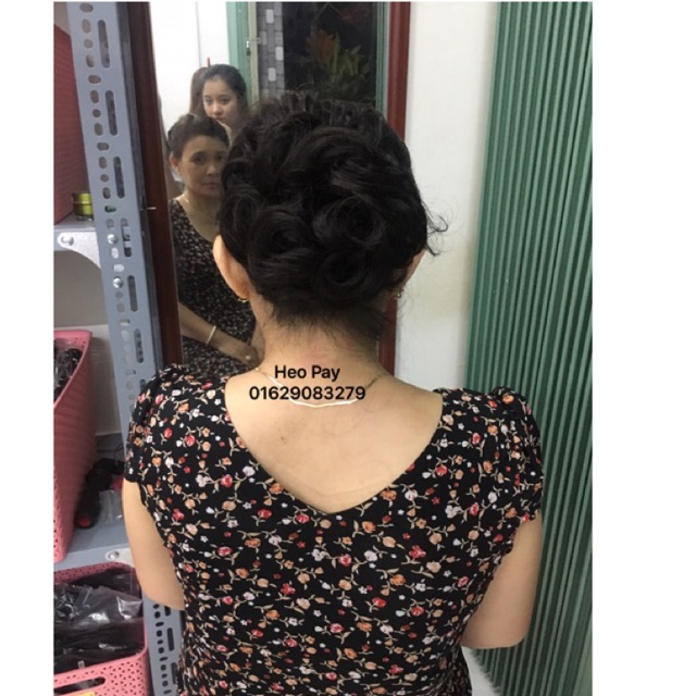 Tóc giả búi búi xoăn trung niên - kèm ảnh thật