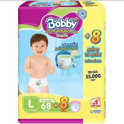 [Tặng 8 miếng] Tã/Bỉm quần Bobby đệm lưng thấm mồ hôi M76/L68/XL62/XXL56
