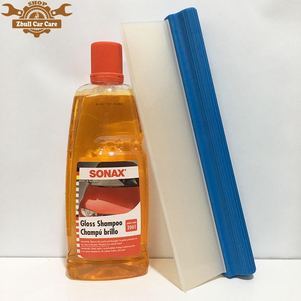 Bộ nước rửa xe sonax gloss shampoo 314300 và gạt nước sillicone