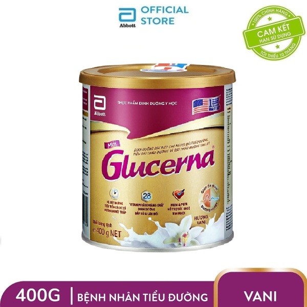 Lon sữa bột Glucerna Hương Vani 400g Công thức độc đáo và hệ dưỡng chất đặc chế Triple Care bổ sung dinh dưỡng cho bệnh nhân đái tháo đường giúp bình ổn đường huyết