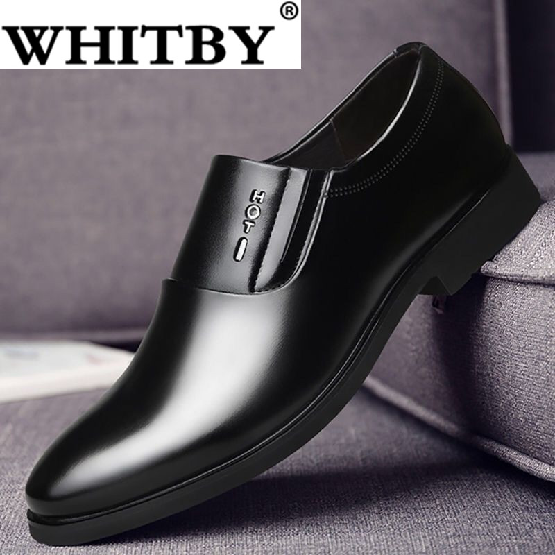 Brand Whitby Giày Tây Nam Xếp Ngấn Phối Da Bóng Đế Cao Su Nhẹ Nhàng Êm