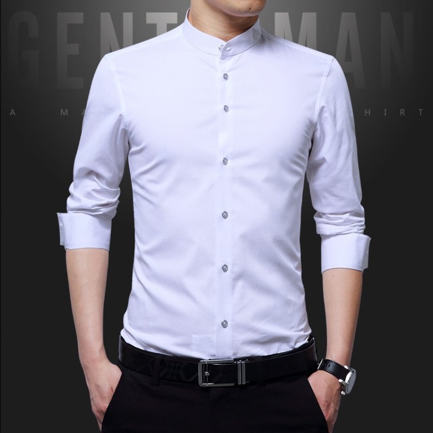 Áo Sơ Mi Nam Trơn Dài Tay Cổ Trụ Cao Cấp