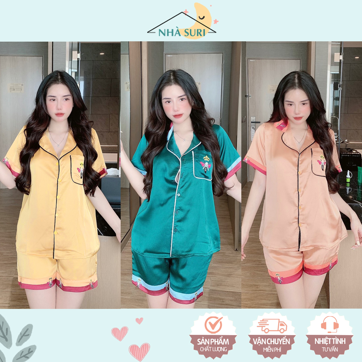 Đồ bộ ngủ mặc nhà lụa satin thiết kế óng mịn